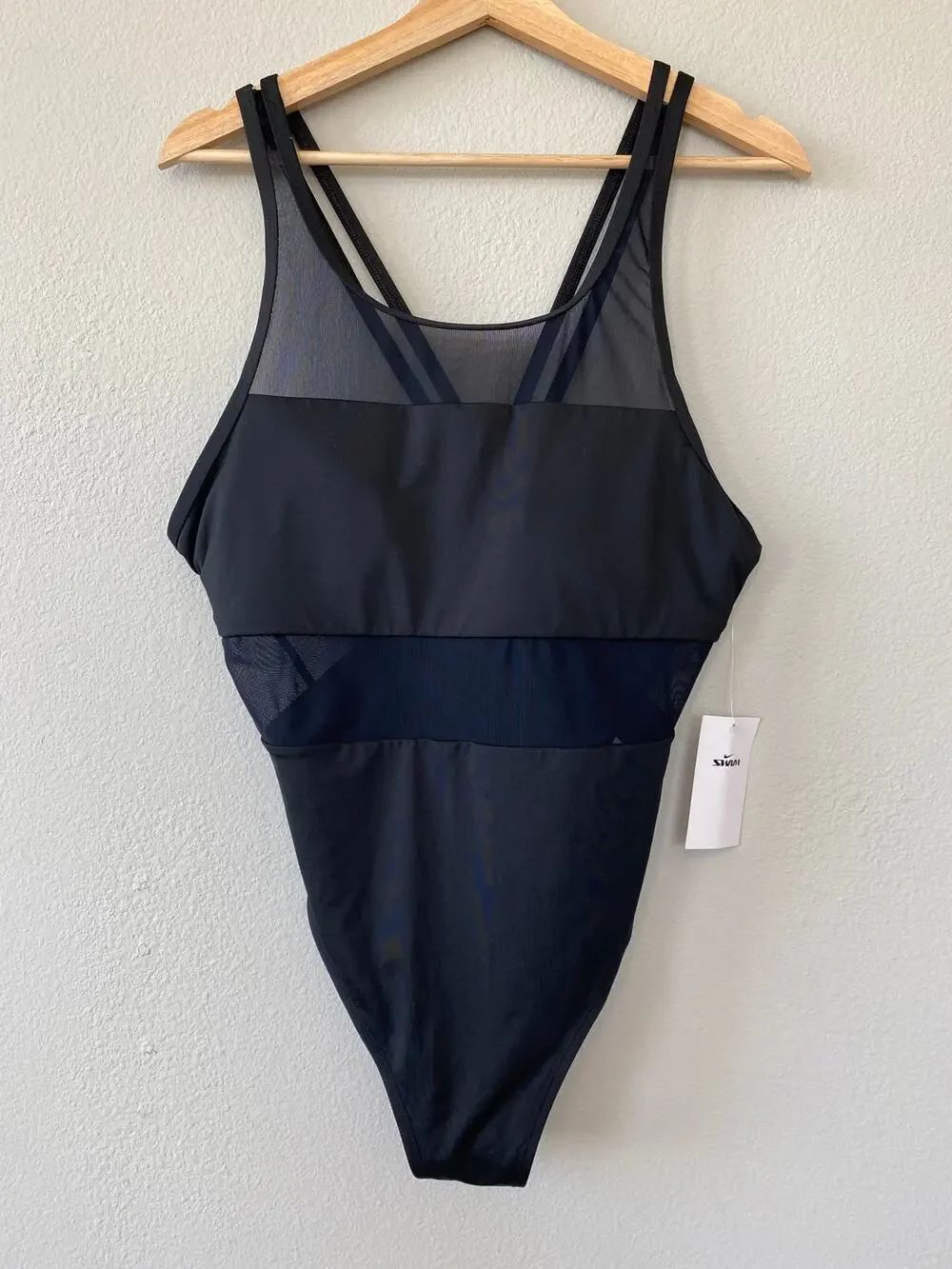Nike Mesh V Back One Piece Swimsuit Black Women XL NWT Water Sports Classic